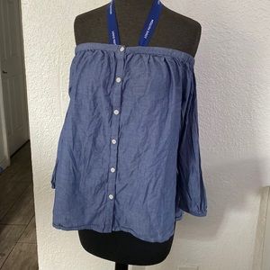 Off the should denim top